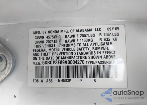 2010 Honda Accord 3.5 Ex-L из США, поврежденный, VIN 5KBCP3F89AB004270